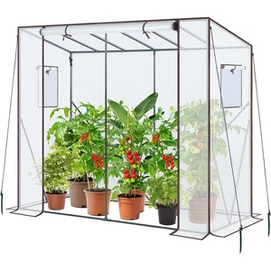 Lean-to Greenhouse with 3-Tier Shelves: Ohuhu Portable Walk-in Wall Mounted Green House with Mesh Windows, 79″x39″x83″ Large Greenhouses with 2 Roll-Up Zipper Doors Reinforced Structure for Outdoors(White)
