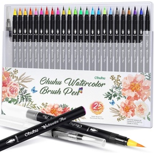 Ohuhu 24 Colors Watercolor Brush Markers + 60 Primary Colors Coloring Marker Dual Tips (Brush tip & Chisel tip)