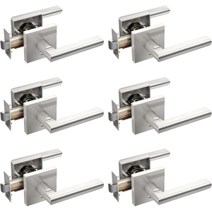 Ohuhu 6 Pack Door Handle, Satin Nickel Door Lever with Emergency Lock, Door Knobs Modern Contemporary Slim Square Design for Home Bedroom or Bathroom Privacy