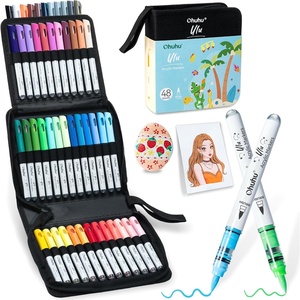Ohuhu Acrylic Paint Markers Brush Tip: 48 Colors Automatic Ink Control Acrylic Markers Balanced Coverage Paint Pens Waterproof Lightfast for Rock Painting 3D Prints Wood DIY Crafts for Beginners – Ulu(48)