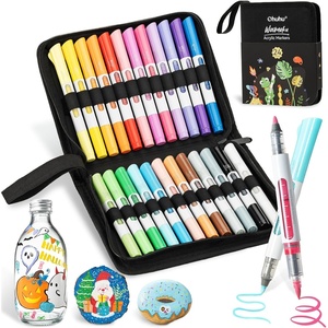 Ohuhu Acrylic Paint Markers Dual Tips 24 Colors Brush & Bullet Automatic Ink Control Acrylic Markers High Opacity Paint Pens Waterproof for Rock Painting 3D Prints Easter Egg Wood DIY Crafts – Waimoku(24 Pack Brush & Bullet)