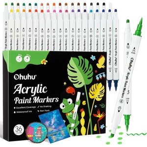 Ohuhu Acrylic Paint Markers Dual Tips: 36 Colors Fine & Dot Paint Pens High Opacity Acrylic Markers Water-Resistant Lightfast for Rock Painting 3D Prints Egg Wood Glass Ceramic DIY Crafts – Akaka(36 Colors Brush & Dot)