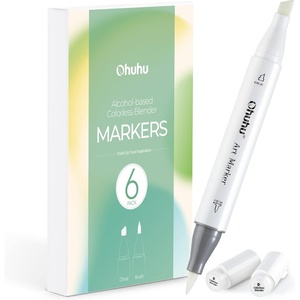 Ohuhu Alcohol Colorless Blenders – Pack of 6 Alcohol Based Ink No.0 Clear Blender Brush of Ohuhu Markers for Adding Highlights Textures – Erasing Mistakes – Works Well with All Alcohol Markers(6)