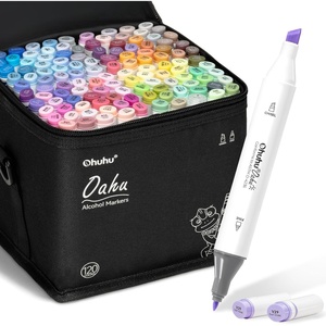 Ohuhu Alcohol Markers, 120-color Marker Set for Artists, Oahu Series, Double Tipped Alcohol Based Art Markers for Adults Coloring Sketching Illustration, Marker Case, Fine & Chisel