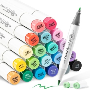 Ohuhu Alcohol Markers Brush Tip, AP Certificated 24 Basic Colors Double Tipped Alcohol Based Art Marker Set for Artist Sketching Adult Coloring Illustration – Brush and Fine Dual Tips – Honolulu B(Brush & Fine)