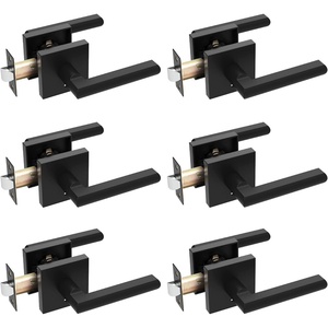 Ohuhu Black Door Handle, 6 Pack Door Knobs Interior Matte Heavy Duty Privacy Door Lever with Lock – Square Modern Passage Locking Set Contemporary Reversible Keyless for Bedroom Bathroom Satin Zinc