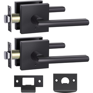 Ohuhu Black Door Knob, 2 Pack Door Knobs, Matte Black Door Handle, Bedroom Door Lock, Interior Door Knobs Door Lever with Modern Contemporary Slim Square Design for Bathroom Privacy in Satin Zinc