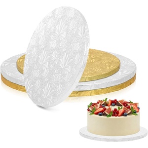 Ohuhu Cake Boards 1/2 Inch Extra Thick Greaseproof & Sturdy Cardboard | Marble Pattern, 10 Inch, 2 Pack, Round, Corrugated Cardboard, Wrapped Edges, for Multi-Layered Cakes, Weddings, Birthdays(White&gold)