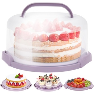 Ohuhu Cake Holder, BPA-Free Cake Carrier with Lid and Handle Cake Transport Container Portable Cake Keeper Two Sided Base for Pies Cookies Nuts Fruit etc – Suitable for 10 inch Cake Gifts(Purple)