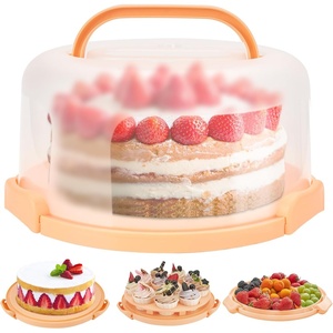 Ohuhu Cake Holder, BPA-Free Cake Carrier with Lid and Handle Cake Transport Container Portable Cake Keeper Two Sided Base for Pies Cookies Nuts Fruit etc – Suitable for 10 inch Cake Gifts(Peach)