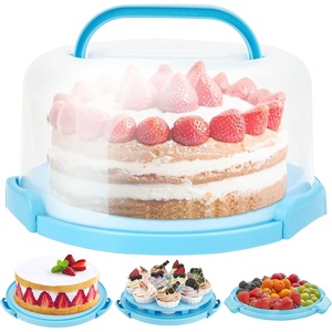 Ohuhu Cake Holder, BPA-Free Cake Carrier with Lid and Handle Cake Transport Container Portable Cake Keeper Two Sided Base for Pies Cookies Nuts Fruit etc – Suitable for 10 inch Cake Gifts(Blue)