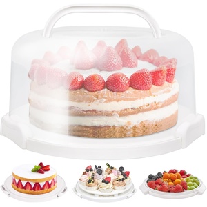 Ohuhu Cake Holder, BPA-Free Cake Carrier with Lid and Handle Cake Transport Container Portable Cake Keeper Two Sided Base for Pies Cookies Nuts Fruit etc – Suitable for 10 inch Cake Gifts(White)