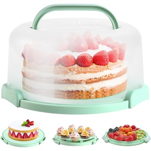 Ohuhu Cake Holder, BPA-Free Cake Carrier with Lid and Handle Cake Transport Container Portable Cake Keeper Two Sided Base for Pies Cookies Nuts Fruit etc – Suitable for 10 inch Cake Gifts(Green)