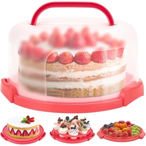 Ohuhu Cake Holder, BPA-Free Cake Carrier with Lid and Handle Cake Transport Container Portable Cake Keeper Two Sided Base for Pies Cookies Nuts Fruit etc – Suitable for 10 inch Cake Gifts(Red)