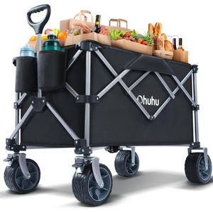 Ohuhu Collapsible Wagon Cart with Big Wheels, 200L/440LB Capacity Foldable Beach Wagon for Sand, Folding Utility Heavy Duty Garden Carts, Heavy-Duty Grocery Wagons for Sports Camping Picnic Shopping