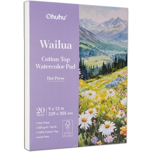 Ohuhu Cotton-Top Watercolor Paper Pad: 9″x12″ Cold Press Paper – 140 LB/300 GSM Heavyweight White Paper – 20 Sheets/40 Pages Water Color Paper for Watercolor Gouache Ink Acrylic Professional Artist(Hot Press 20 Sheets)