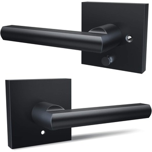 Ohuhu Door Handle, Matte Black Door Knob, Door Handles, Bedroom Door Lock, Door Lever with Modern Contemporary Slim Square Design for Home Bathroom Privacy in Satin Zinc