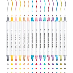 Ohuhu Dot Markers Dual Tip 15 Colors Dot Marker Pens (Fine & Dot) Water-Based Ink Metallic & Regular Colors Dot Pens for Journaling Scrapbooking DIY Highlighting Drawing Markers