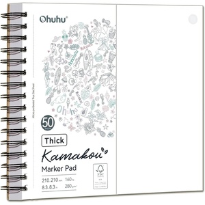 Ohuhu Double-Sided Bleedproof Marker Pad – 8.3″x8.3″ Square Paper Size – 160 LB/280 GSM Heavyweight Smooth Drawing Paper – 50 Sheets/100 Pages – Spiral-Bound Sketchbook for Alcohol Markers(8.3″ x 8.3″)