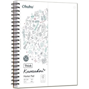 Ohuhu Double-Sided Bleedproof Marker Pad – 8.3″x8.3″ Square Paper Size – 160 LB/280 GSM Heavyweight Smooth Drawing Paper – 50 Sheets/100 Pages – Spiral-Bound Sketchbook for Alcohol Markers(9″ x 12″)
