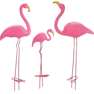 Ohuhu Family Flamingo Yard Ornaments, Set of 3 (32″, 31″, 19″) Bright Pink Flamingos Ornaments with Metal Feet Stakes for Garden Yard Patio Party Decoration, Outdoor Decor Gardening