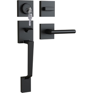 Ohuhu Front Door Lock Set, Heavy Duty Upgraded Front Door Handle Black Locksets with Deadbolt – Entry Exterior Door Handle Sets Single Cylinder Reversible Lever Matte Finish Zinc Alloy Modern Style(Rectangular+Square)