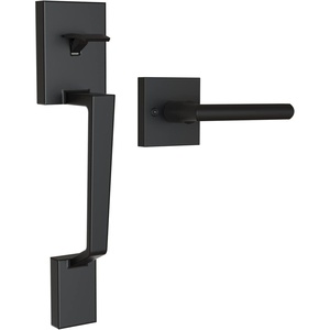 Ohuhu Front Door Lock Set, Heavy Duty Upgraded Front Door Handle Black Locksets with Deadbolt – Entry Exterior Door Handle Sets Single Cylinder Reversible Lever Matte Finish Zinc Alloy Modern Style(Square)