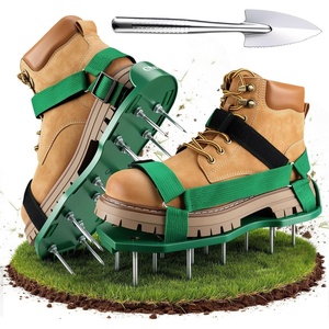 Ohuhu Lawn Aerator Shoes with Stainless Steel Shovel, Free-Installation Aerating Shoe with Hook&Loop Straps, Heavy Duty One-Size-Fits-All Spiked Aerating Sandals for Garden Grass(green)