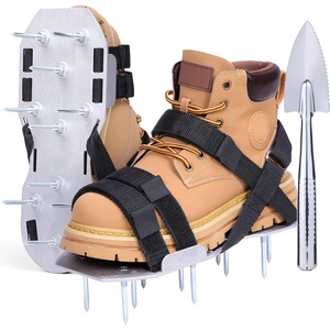 Ohuhu Lawn Aerator Shoes with Stainless Steel Shovel, Free-Installation Aerating Shoe with Hook&Loop Straps, Heavy Duty One-Size-Fits-All Spiked Aerating Sandals for Garden Grass(Aluminum)
