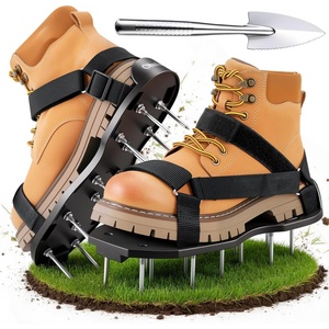 Ohuhu Lawn Aerator Shoes with Stainless Steel Shovel, Free-Installation Aerating Shoe with Hook&Loop Straps, Heavy Duty One-Size-Fits-All Spiked Aerating Sandals for Garden Grass(Black)
