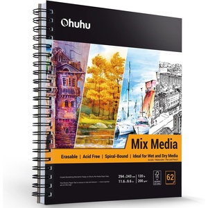 Ohuhu Mix Media Pad, 7″ x 10″ Mixed Media Art Sketchbook, 120 LB/200 GSM Heavyweight Papers, 62 Sheets/124 Pages, Spiral Bound Mixed Media Paper Pad for Acrylic, Painting Christmas Gift(8.8″ x 11.6″)