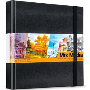 Ohuhu Mixed Media Pad – 8.3″ x 8.3″ Square Mix Media Sketchbook, 120 LB/200 GSM Heavyweight Papers, 78 Sheets/156 Pages, PU Hardcover Multi-Media Paper Pad for Acrylic Painting Christmas Gift(8.3″ x 8.3″)