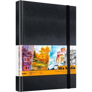 Ohuhu Mixed Media Pad – 8.3″ x 8.3″ Square Mix Media Sketchbook, 120 LB/200 GSM Heavyweight Papers, 78 Sheets/156 Pages, PU Hardcover Multi-Media Paper Pad for Acrylic Painting Christmas Gift(10″ x 7″)