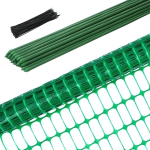 Ohuhu Plastic Garden Fence Roll with Stakes, 3.4′ x 100′ Temporary Fence with 25Pcs 4 FT Thick Posts, Reusable Barrier Fencing for Animals Chicken Rabbit Dog, Construction Snow Protection(Green)