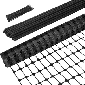 Ohuhu Plastic Garden Fence Roll with Stakes, 3.4′ x 100′ Temporary Fence with 25Pcs 4 FT Thick Posts, Reusable Barrier Fencing for Animals Chicken Rabbit Dog, Construction Snow Protection(Black)