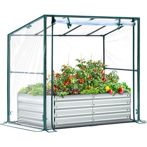 Ohuhu Raised Garden Bed with Cover Outdoor, 4x2x1 FT Galvanized Metal Planter Box with PVC Greenhouse Cover, Protects Plants from Frost Birds Insects, 3-in-1 Gardening Set for Vegetable Flower Herb(4x2x1 ft)