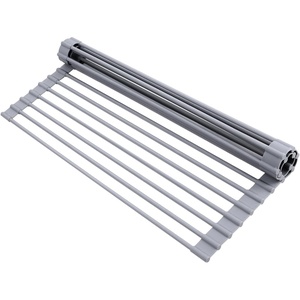 Ohuhu Roll Up Dish Drying Rack, Over The Sink Multipurpose Roll-Up Dish Racks, 16.5″ W x 13″ L Rolling Heat-Resistant Anti-Slip Silicone Coated Dish Drainer Portable Foldable for Kitchen Counter(Gray)