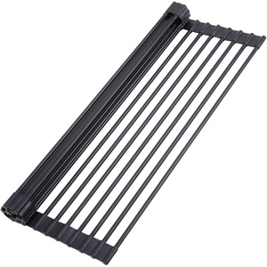 Ohuhu Roll Up Dish Drying Rack, Over The Sink Multipurpose Roll-Up Dish Racks, 16.5″ W x 13″ L Rolling Heat-Resistant Anti-Slip Silicone Coated Dish Drainer Portable Foldable for Kitchen Counter(Black)