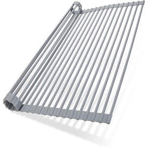 Ohuhu Roll Up Sink Rack, Over The Sink Dish Drying Rack, 20.5″ W x 13.1″ L Rolling Dish Drainer Foldable Sink Accessories Heat-Resistant Mat Anti-Slip Silicone Coated Dish Racks for Kitchen Counter