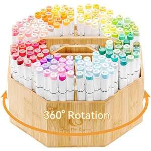 Ohuhu Rotating Marker Organizer for Alcohol Markers, 360° Rotating Bamboo Storage Hold 162 Honolulu& B Alcohol Markers, Pens Pencil Holder with 10 Compartments for Home Classroom Office Decor