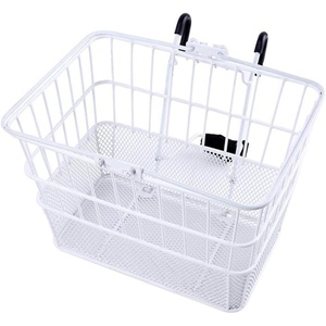 Ohuhu Rust-Proof Quick Release Front Handlebar Bicycle Lift Off Basket/Wire Mesh Bike Basket with Holder, Mesh Bottom, White