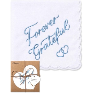 Ohuhu Something Blue Wedding Handkerchief Gift Artist Design Embroidered(Forever Grateful)