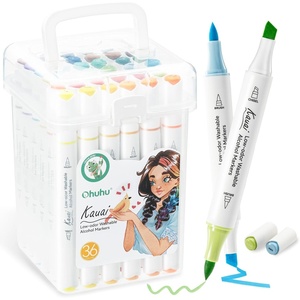 Ohuhu Washable Alcohol Markers Low-odor: Brush & Chisel Dual Tips Washable 36 Colors Low-odor Art Markers for Adults Coloring Illustration Comics – Kauai Series of Ohuhu