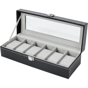 Ohuhu Watch Box Watch Case 6-Slot PU Leather Real Glass Lid Watch Holder Jewelry Organizer Storage box Soft velvet Watch Display Case for Men and Women Birthday Fathers Day