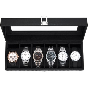 Ohuhu Watch Cases for Men Watch Box 6-Slot PU Leather Real Glass Lid Jewelry Organizer Storage Soft Velvet Watch Holder Display Case for Women Birthday Fathers Day Valentine’s Day Gifts