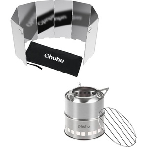Ohuhu Wood Burning Camp Stoves + 10 Plates Camp Stove Windscreen for Camping Picnic, Backpacking, Cooking
