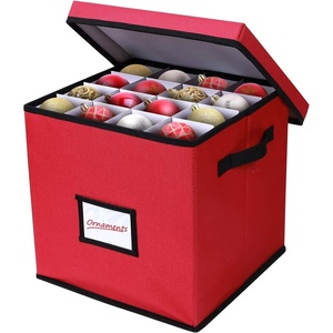 Ornament Storage Box, Ohuhu Xmas Decorations Figurine Containers, 600D Oxford Cloth Keeps 64 Ornaments, Christmas Storage Bins with Lids Holiday Ornament Organizer with Back Pocket