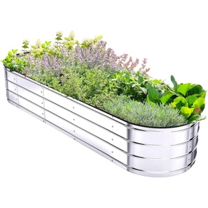 Raised Garden Bed with Safety Edging, Ohuhu 5.7×1.7×1 FT Galvanized Metal Planter Box, Outdoor Plant Beds Planting Boxes for Vegetable Flower Herbs, Above Ground Elevated Large Oval Gardening Planters