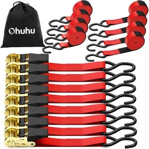 Ratchet Tie Down Strap 8-Pack 15 Ft – 500 lbs Load Cap with 1500 lbs Breaking Limit, Ohuhu Ratchet Tie Downs Logistic Cargo Straps for Moving Appliances Motorcycle Blue(Red)