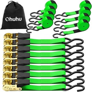 Ratchet Tie Down Strap 8-Pack 15 Ft – 500 lbs Load Cap with 1500 lbs Breaking Limit, Ohuhu Ratchet Tie Downs Logistic Cargo Straps for Moving Appliances Motorcycle Blue(Green)